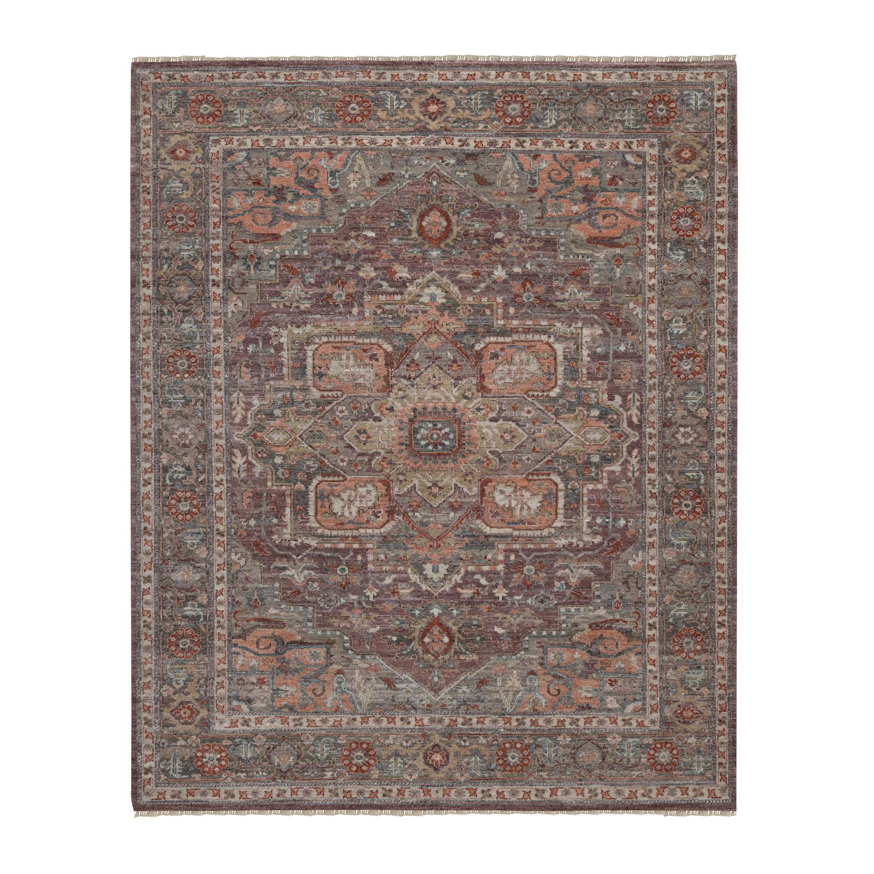 8'x10' Wine Red, Heriz Revival with Large Medallion, Vegetable Dyes, Hand Knotted, Soft Wool, Thick and Plush, Oriental Rug 